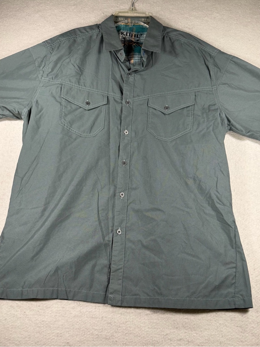 Kuhl Men’s Eluxur Shirt Sleeve Button Down Shirt Size XL Grey/Green